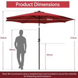 10 Feet Patio Umbrella with 112 Solar Lights and Crank Handle-Wine