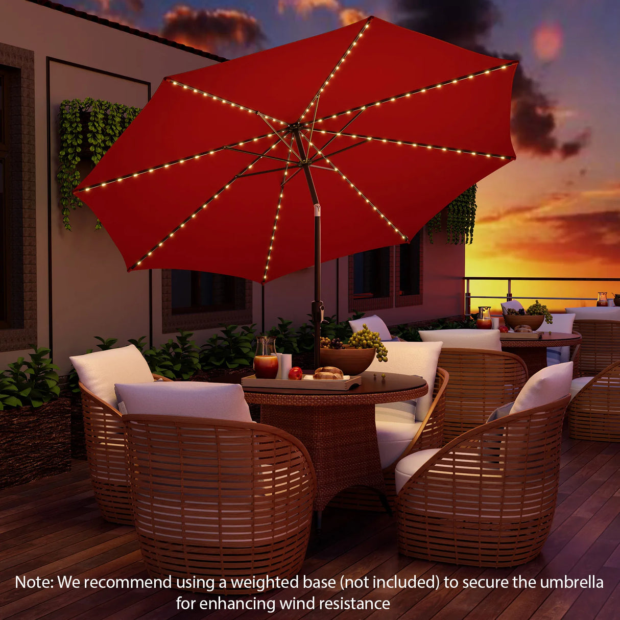 10 Feet Patio Umbrella with 112 Solar Lights and Crank Handle-Wine