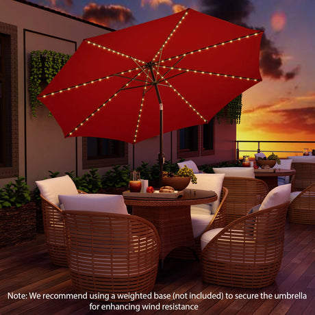 10 Feet Patio Umbrella with 112 Solar Lights and Crank Handle-Wine
