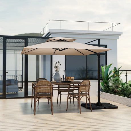 9.5 Feet Cantilever Patio Umbrella with 360 Rotation and Double Top-Beige