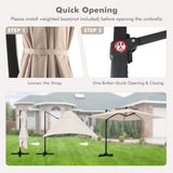 9.5 Feet Cantilever Patio Umbrella with 360 Rotation and Double Top-Beige