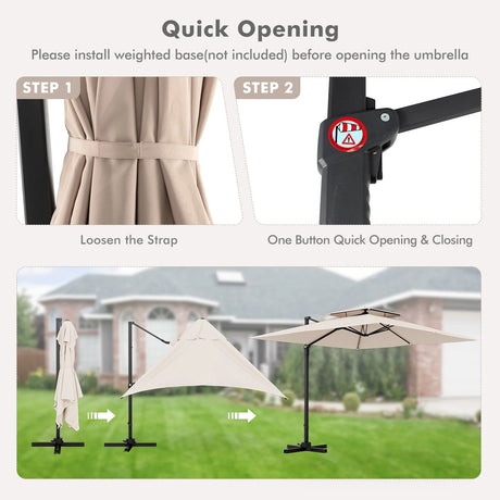 9.5 Feet Cantilever Patio Umbrella with 360 Rotation and Double Top-Beige