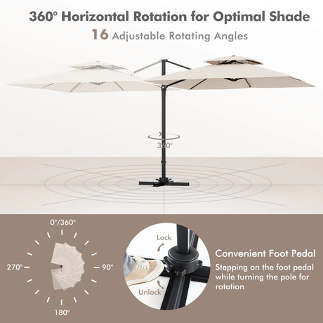 9.5 Feet Cantilever Patio Umbrella with 360 Rotation and Double Top-Beige