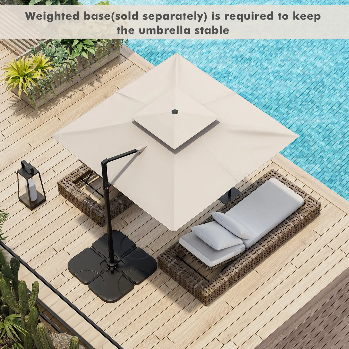 9.5 Feet Cantilever Patio Umbrella with 360 Rotation and Double Top-Beige