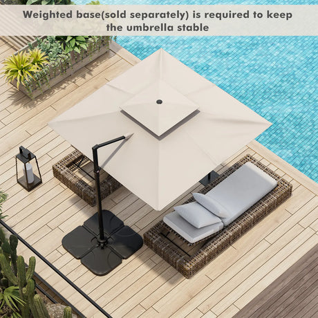 9.5 Feet Cantilever Patio Umbrella with 360 Rotation and Double Top-Beige