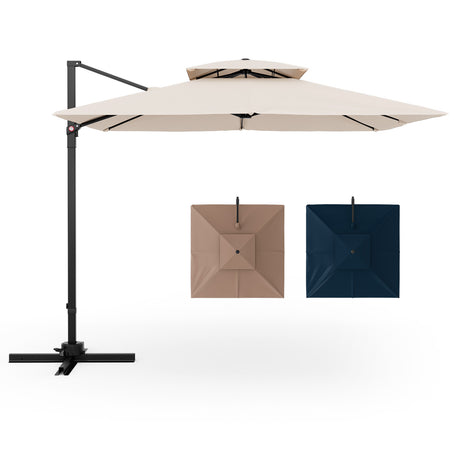 9.5 Feet Cantilever Patio Umbrella with 360 Rotation and Double Top-Beige