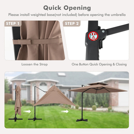 9.5 Feet Cantilever Patio Umbrella with 360 Rotation and Double Top-Coffee