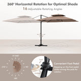 9.5 Feet Cantilever Patio Umbrella with 360 Rotation and Double Top-Coffee