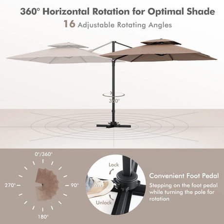 9.5 Feet Cantilever Patio Umbrella with 360 Rotation and Double Top-Coffee