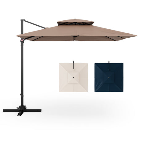 9.5 Feet Cantilever Patio Umbrella with 360 Rotation and Double Top-Coffee