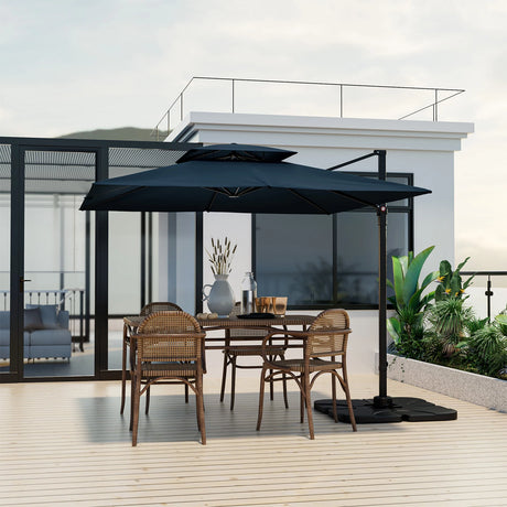 9.5 Feet Cantilever Patio Umbrella with 360 Rotation and Double Top-Navy
