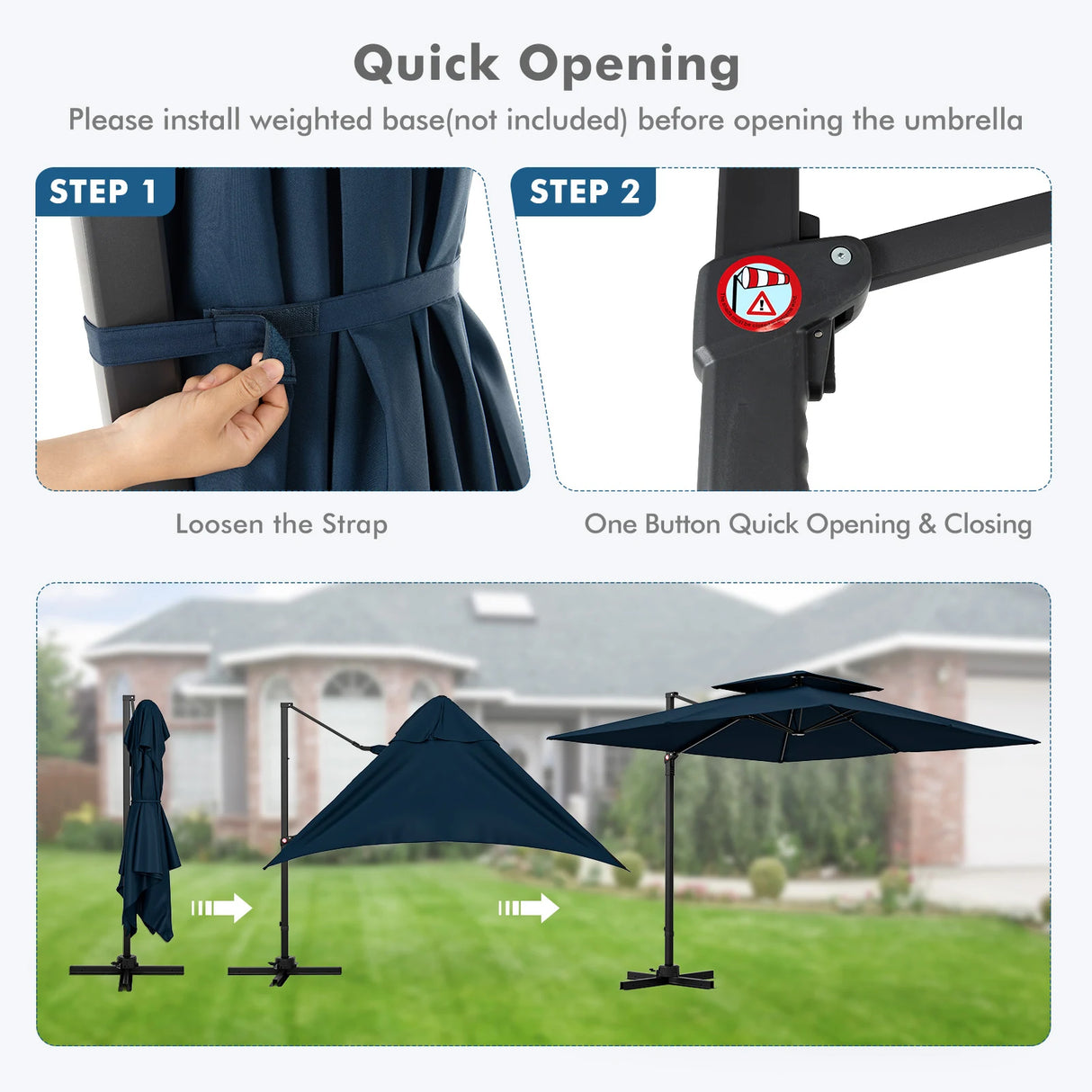 9.5 Feet Cantilever Patio Umbrella with 360 Rotation and Double Top-Navy