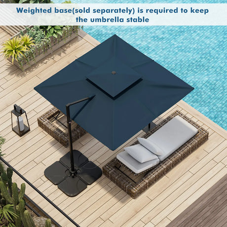 9.5 Feet Cantilever Patio Umbrella with 360 Rotation and Double Top-Navy