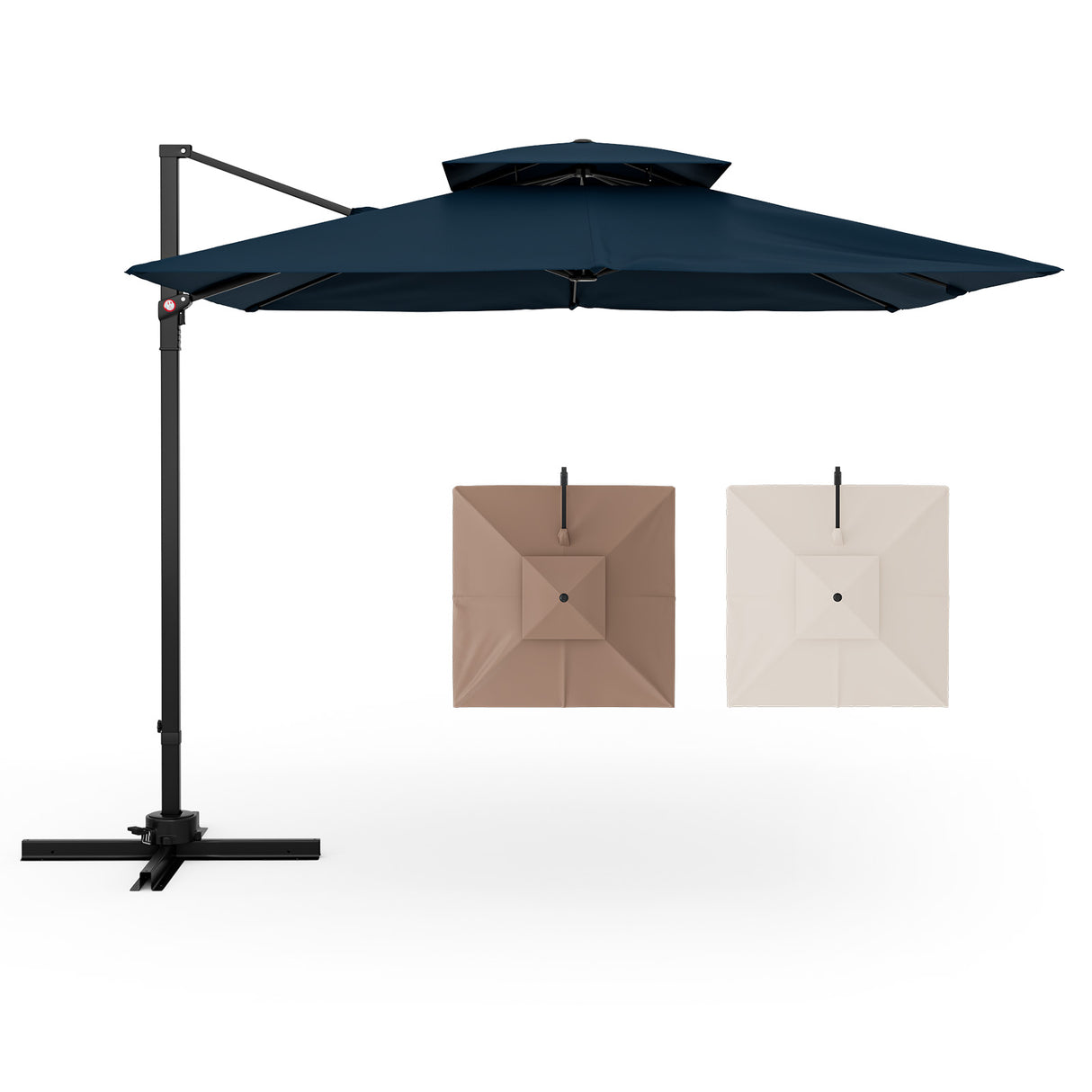 9.5 Feet Cantilever Patio Umbrella with 360 Rotation and Double Top-Navy