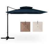 9.5 Feet Cantilever Patio Umbrella with 360 Rotation and Double Top-Navy