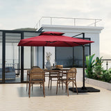 3M Square Cantilever Garden Parasol with 360 Rotation and Double Top-Wine