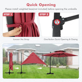 3M Square Cantilever Garden Parasol with 360 Rotation and Double Top-Wine
