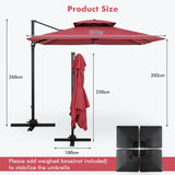 3M Square Cantilever Garden Parasol with 360 Rotation and Double Top-Wine