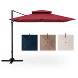 3M Square Cantilever Garden Parasol with 360 Rotation and Double Top-Wine