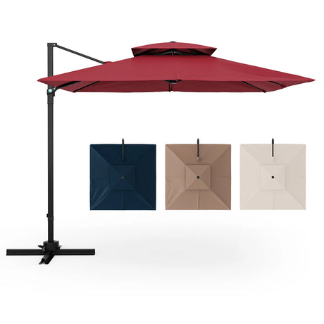 3M Square Cantilever Garden Parasol with 360 Rotation and Double Top-Wine