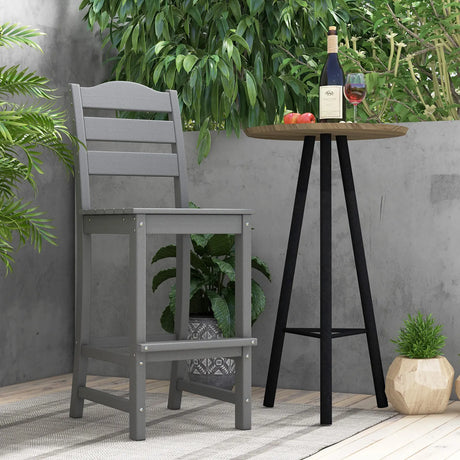 30 Inches Counter Height HDPE Bar Stool with Backrest and Footrest-Gray