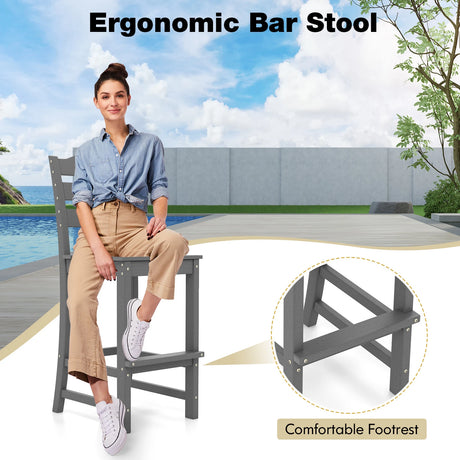 30 Inches Counter Height HDPE Bar Stool with Backrest and Footrest-Gray