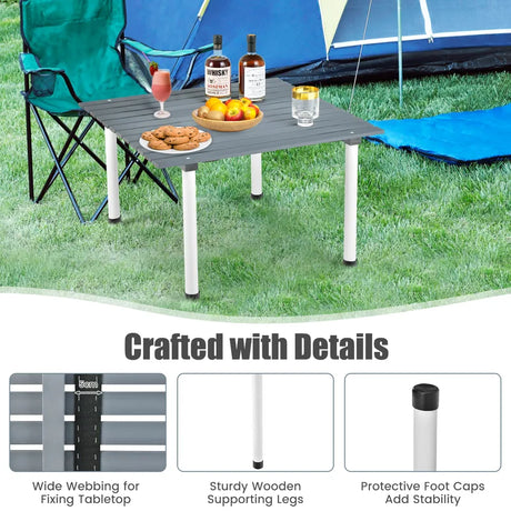 Outdoor Folding Camping Roll up Table with Carry Bag for Picnic &amp; Beach-Grey