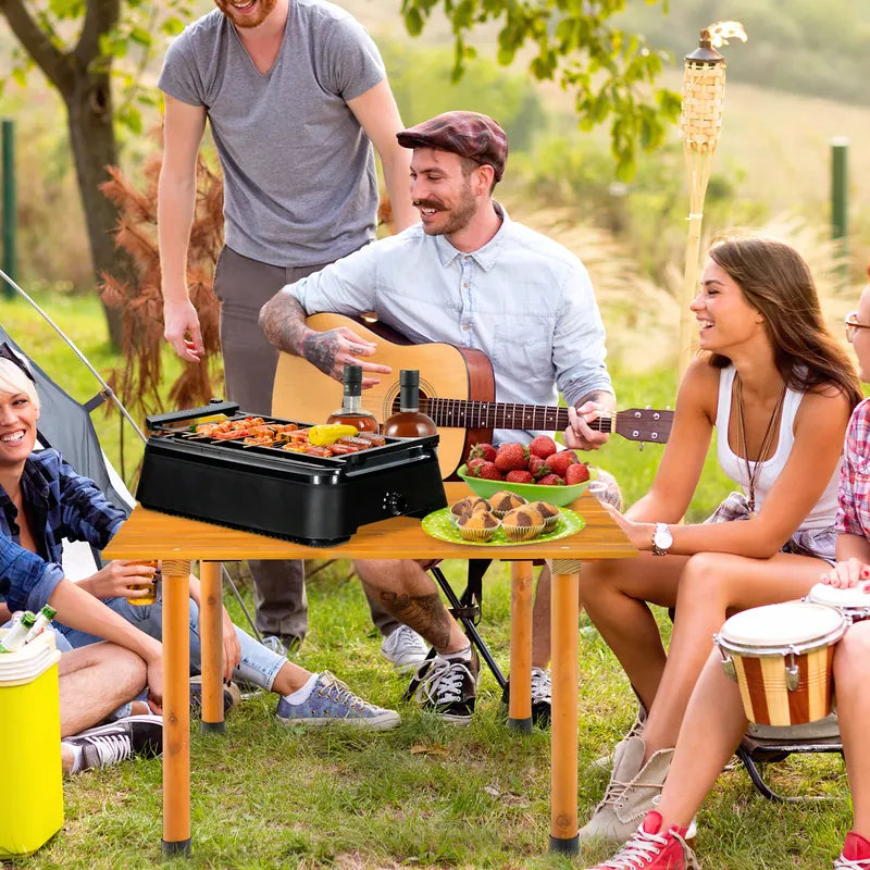Outdoor Folding Camping Roll up Table with Carry Bag for Picnic &amp; Beach-Natural