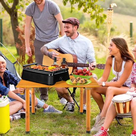 Outdoor Folding Camping Roll up Table with Carry Bag for Picnic &amp; Beach-Natural