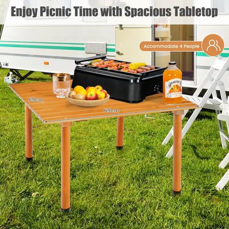 Outdoor Folding Camping Roll up Table with Carry Bag for Picnic &amp; Beach-Natural