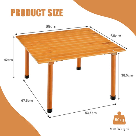 Outdoor Folding Camping Roll up Table with Carry Bag for Picnic &amp; Beach-Natural