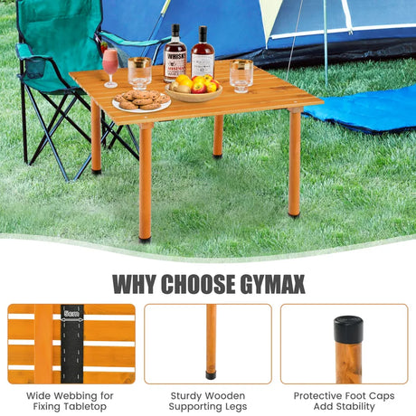 Outdoor Folding Camping Roll up Table with Carry Bag for Picnic &amp; Beach-Natural