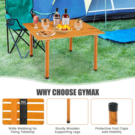 Outdoor Folding Camping Roll up Table with Carry Bag for Picnic &amp; Beach-Natural