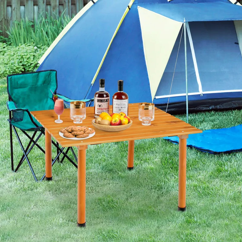 Outdoor Folding Camping Roll up Table with Carry Bag for Picnic &amp; Beach-Natural
