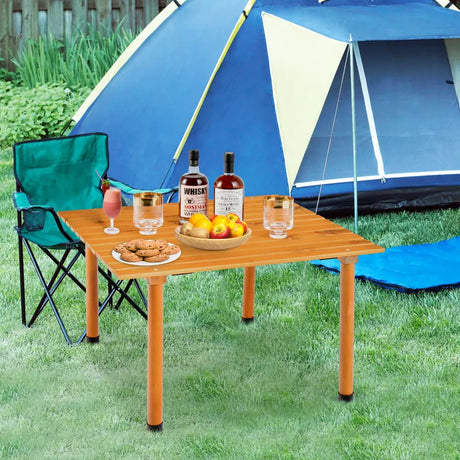 Outdoor Folding Camping Roll up Table with Carry Bag for Picnic &amp; Beach-Natural