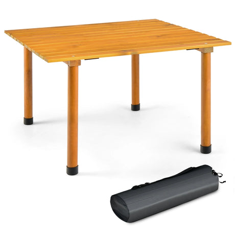 Outdoor Folding Camping Roll up Table with Carry Bag for Picnic &amp; Beach-Natural