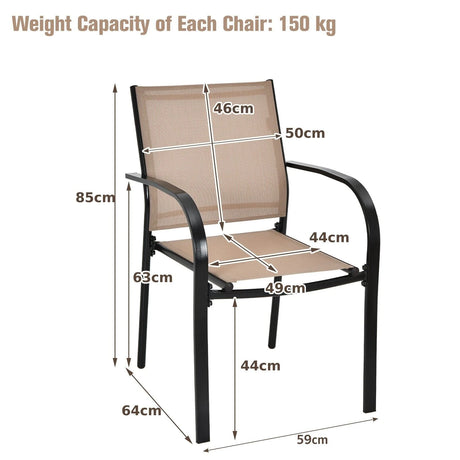 2 Pieces Outdoor Dining Chairs with Armrests and Breathable Fabric-Brown