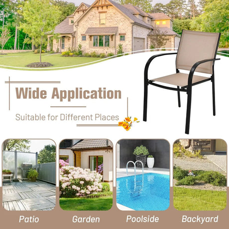 2 Pieces Outdoor Dining Chairs with Armrests and Breathable Fabric-Brown