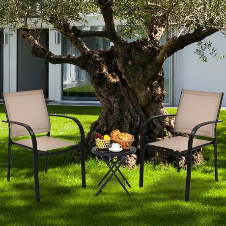 2 Pieces Outdoor Dining Chairs with Armrests and Breathable Fabric-Brown