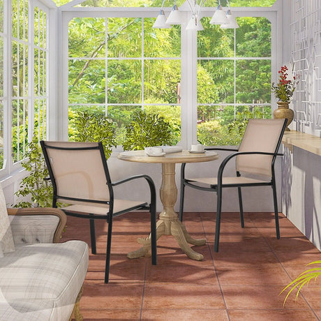 2 Pieces Outdoor Dining Chairs with Armrests and Breathable Fabric-Brown