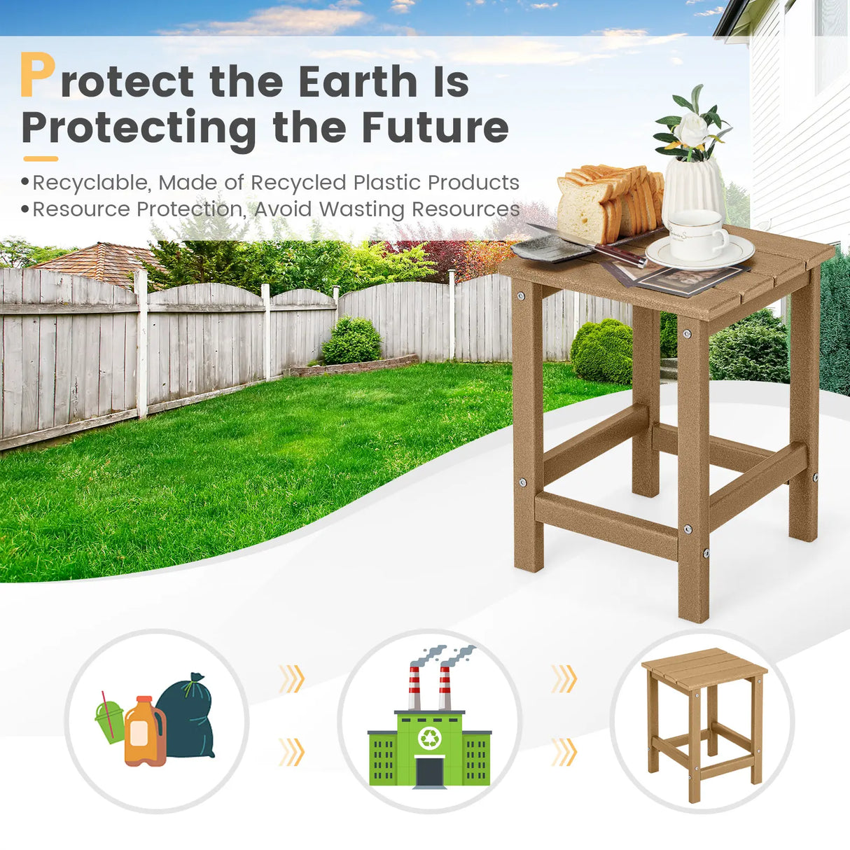 Stylish Side Table with Weather-Resistant Material for Patio/Porch/Garden-Coffee