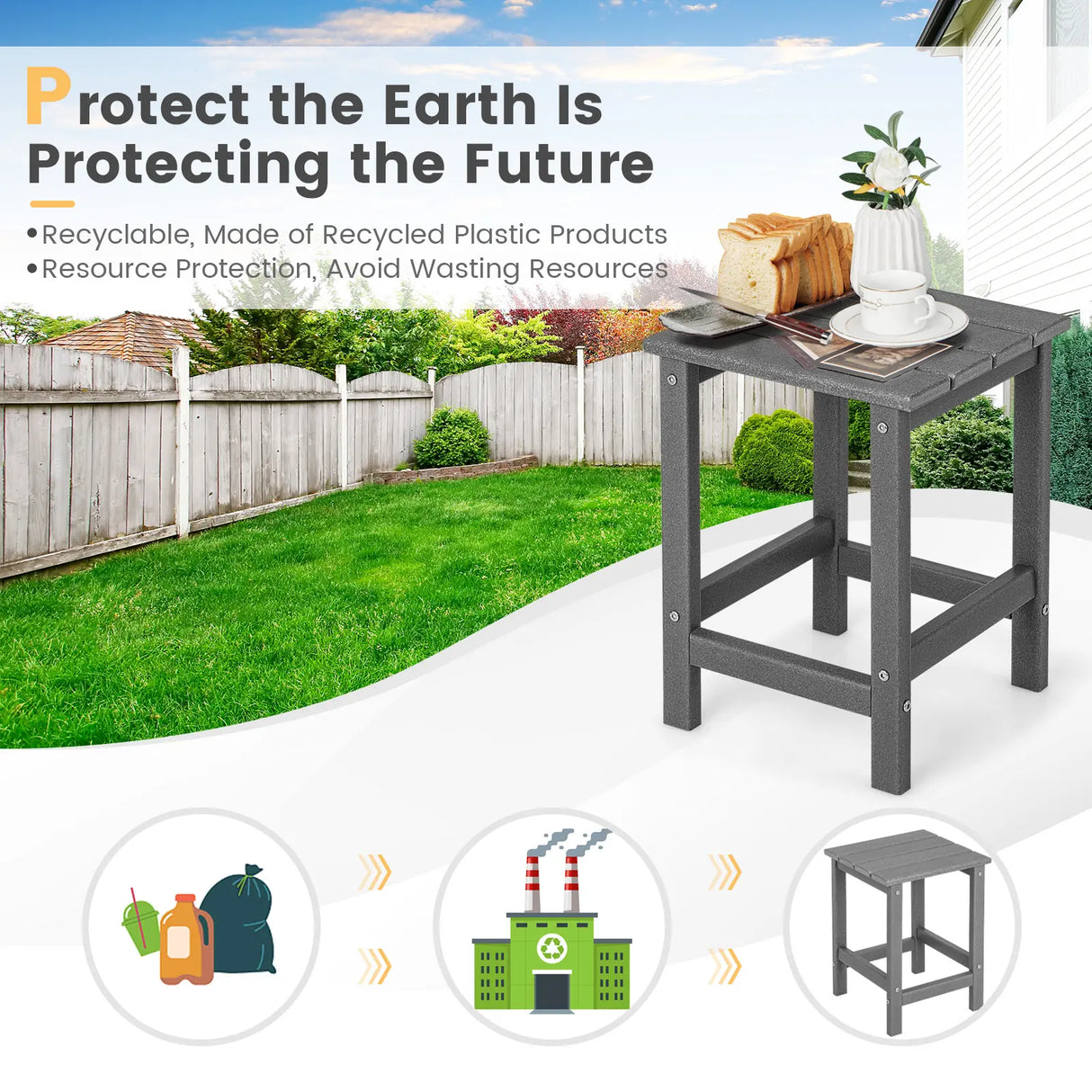 Stylish Side Table with Weather-Resistant Material for Patio/Porch/Garden-Grey