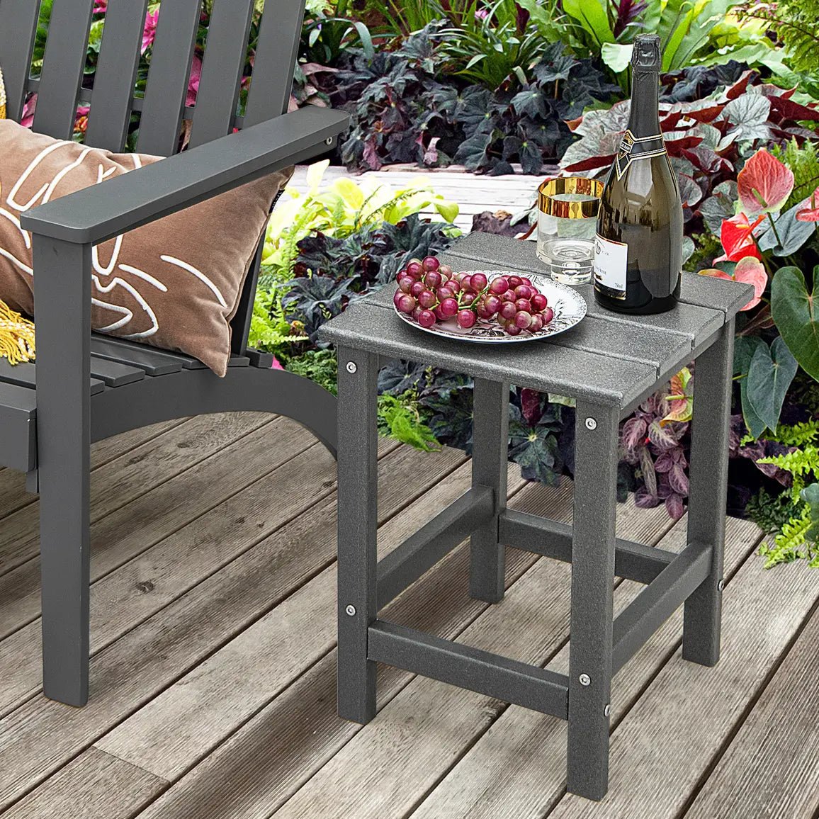 Stylish Side Table with Weather-Resistant Material for Patio/Porch/Garden-Grey