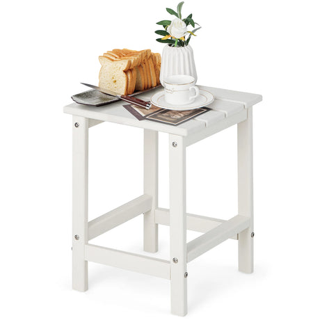 Stylish Side Table with Weather-Resistant Material for Patio/Porch/Garden-White