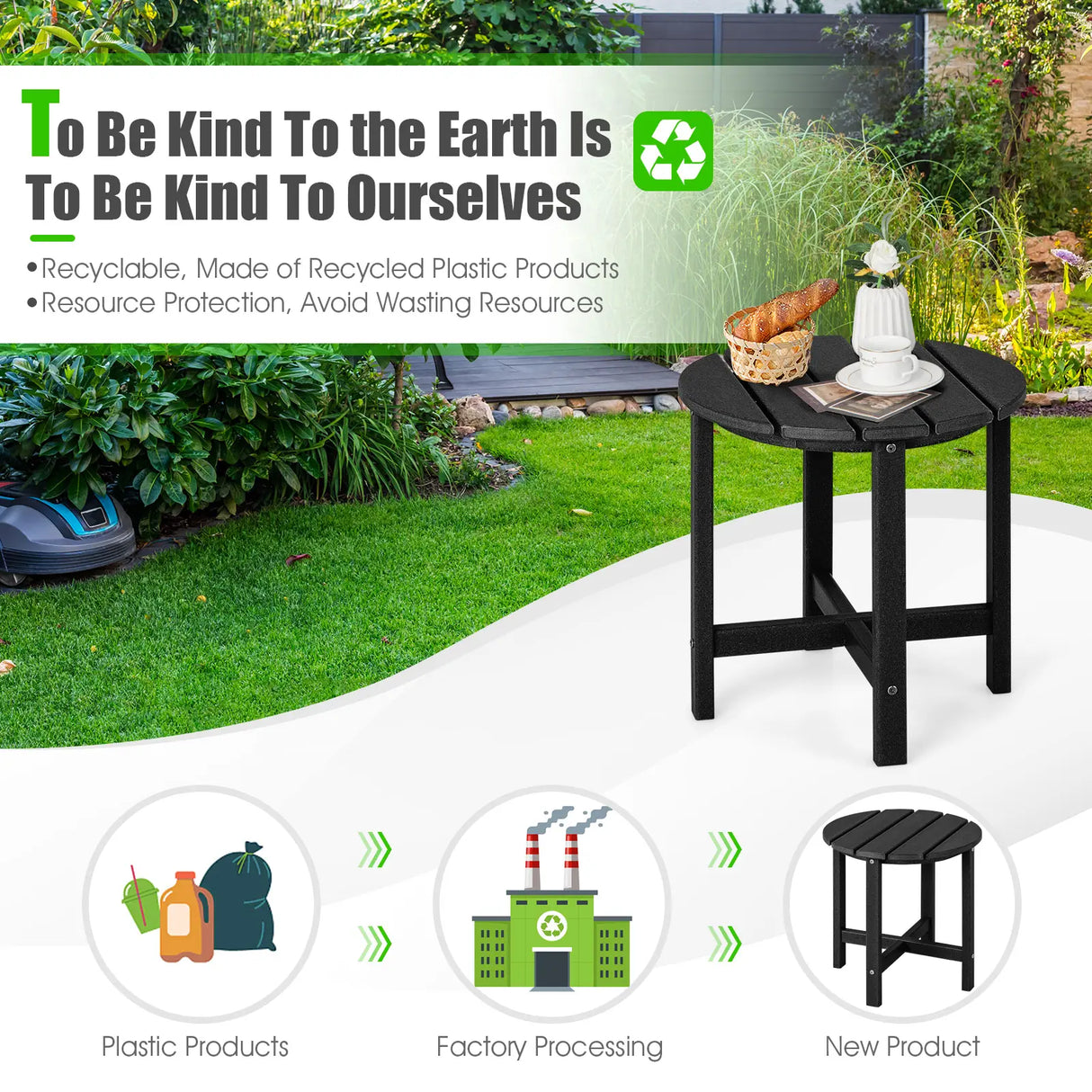 Side Table with Weather-Resistant Material for Patio/Porch/Garden-Black