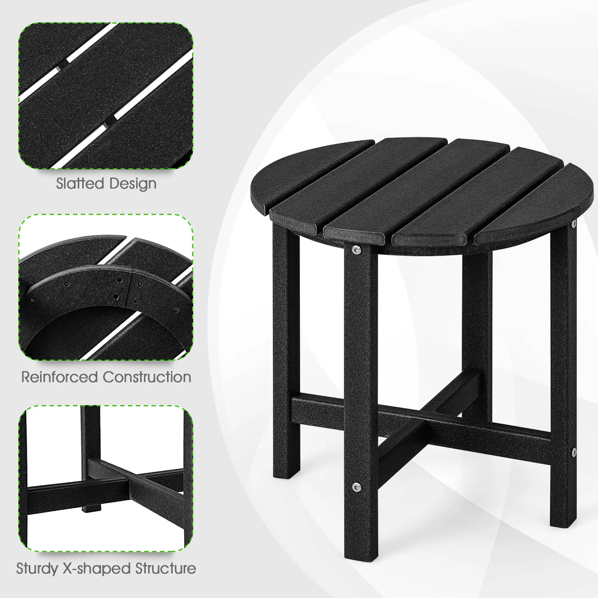 Side Table with Weather-Resistant Material for Patio/Porch/Garden-Black