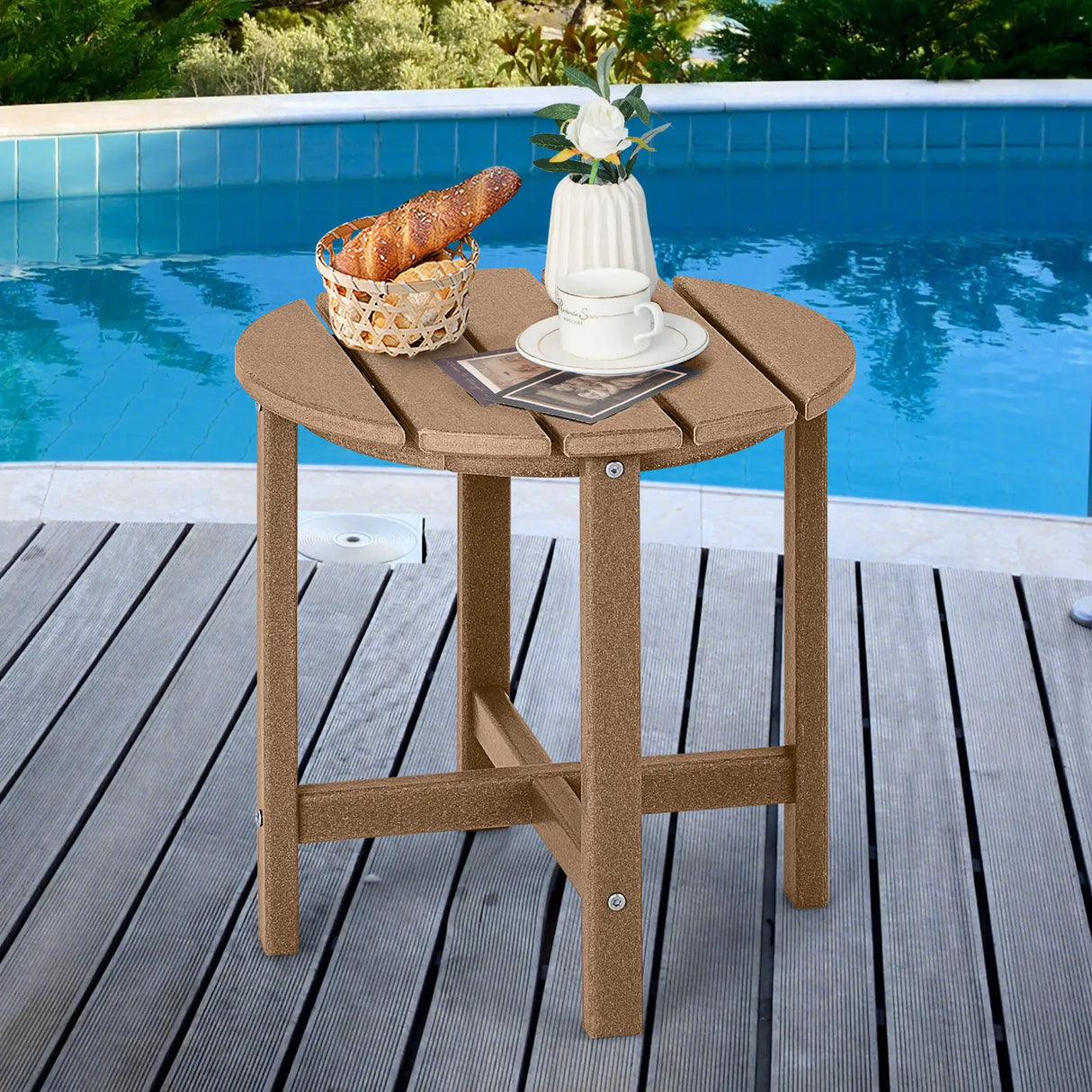 Side Table with Weather-Resistant Material for Patio/Porch/Garden-Coffee