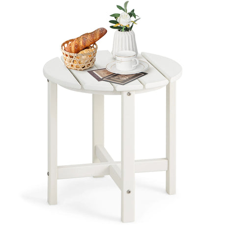 Side Table with Weather-Resistant Material for Patio/Porch/Garden-White