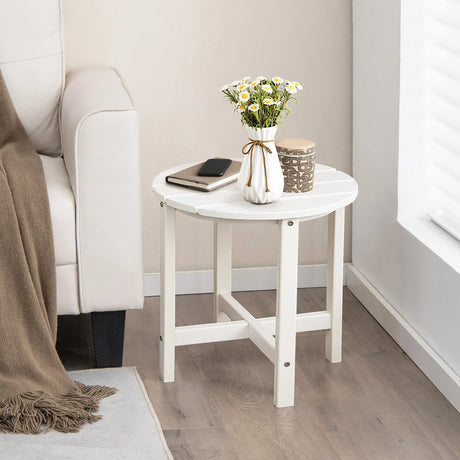 Side Table with Weather-Resistant Material for Patio/Porch/Garden-White