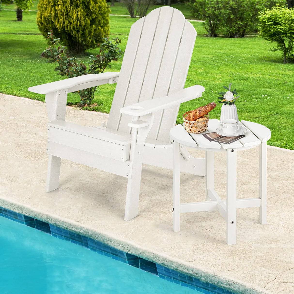 Side Table with Weather-Resistant Material for Patio/Porch/Garden-White